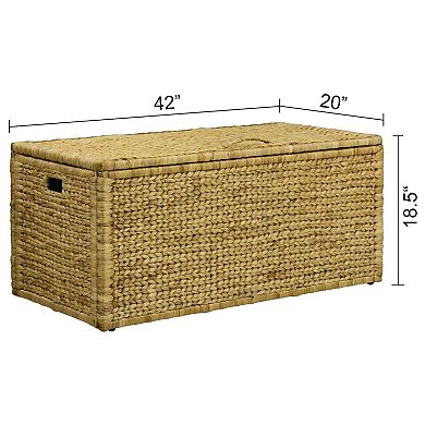eHemco Water Hyacinth Wicker Storage Trunk with Metal Frame, 42 Inches, Natural