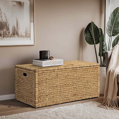 eHemco Water Hyacinth Wicker Storage Trunk with Metal Frame, 42 Inches, Natural