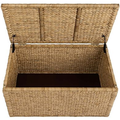 eHemco Water Hyacinth Wicker Storage Trunk with Metal Frame, 36 Inches, Natural