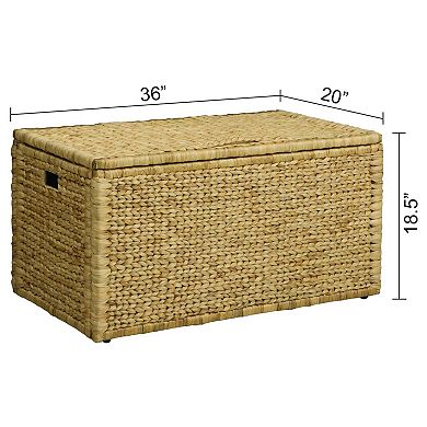 eHemco Water Hyacinth Wicker Storage Trunk with Metal Frame, 36 Inches, Natural