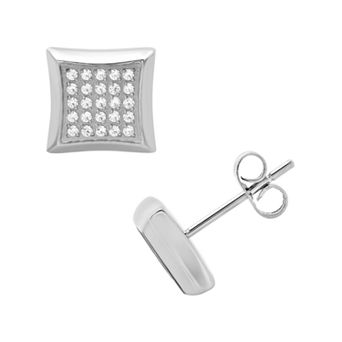 Steel Nation Men's Stainless Steel Cubic Zirconia Square Stud Earrings