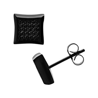 Steel Nation Men's Black Tone Stainless Steel Black Cubic Zirconia Square Stud Earrings