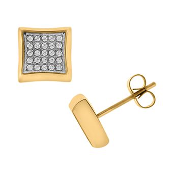 Steel Nation Men's Stainless Steel Gold Tone Cubic Zirconia Stud Earrings