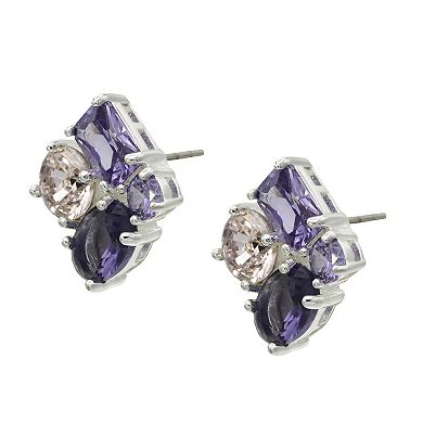 City Luxe Silver Tone Cubic Zirconia Purple Crystal Stud Earrings