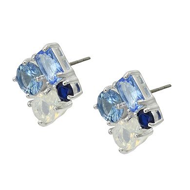 City Luxe Silver Tone Cubic Zirconia Blue Crystal Stud Earrings