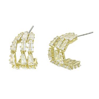 City Luxe Gold Tone Cubic Zirconia Half Hoop Post Earrings