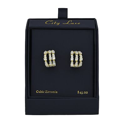 City Luxe Gold Tone Cubic Zirconia Half Hoop Post Earrings