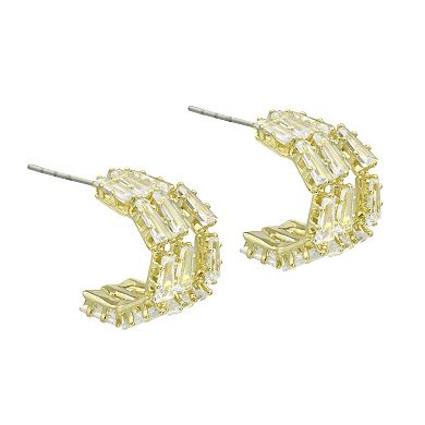City Luxe Gold Tone Cubic Zirconia Half Hoop Post Earrings