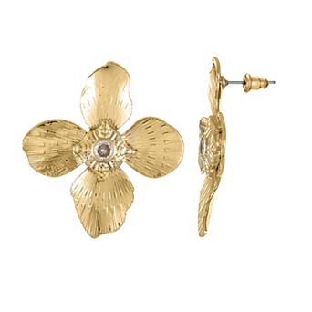 City Luxe Gold Tone Cubic Zirconia Flower Stud Earrings