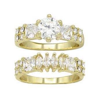 City Luxe Gold Tone Cubic Zirconia Crystal Engagement Ring Set