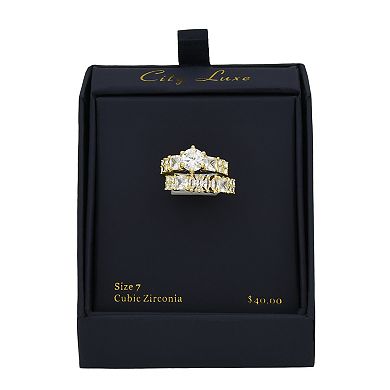 City Luxe Gold Tone Cubic Zirconia Crystal Engagement Ring Set