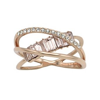 City Luxe Rose Gold Tone Crystal Crossover Ring