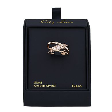 City Luxe Rose Gold Tone Crystal Crossover Ring