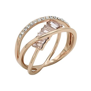 City Luxe Rose Gold Tone Crystal Crossover Ring