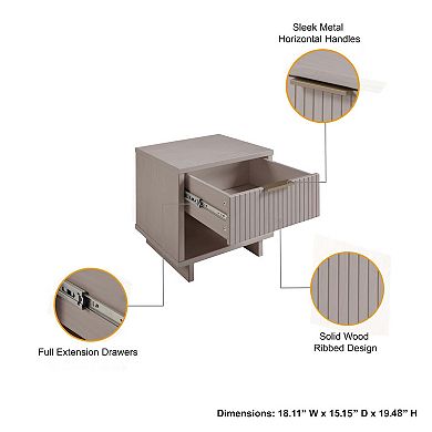 MANHATTAN COMFORT Granville Modern 1-Drawer Solid Wood Nightstand 2-piece Set