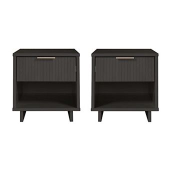 MANHATTAN COMFORT Granville Modern 1-Drawer Solid Wood Nightstand 2 pc Set