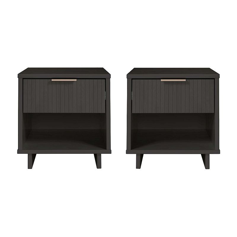 MANHATTAN COMFORT Granville Modern 1-Drawer Solid Wood Nightstand 2-piece Set, Dark Gray