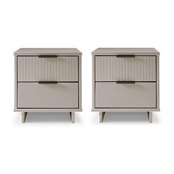 MANHATTAN COMFORT Granville Modern 2-Drawer Solid Wood Nightstand 2 pc Set
