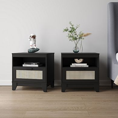 MANHATTAN COMFORT Sheridan Modern Cane Nightstand 2-piece Set