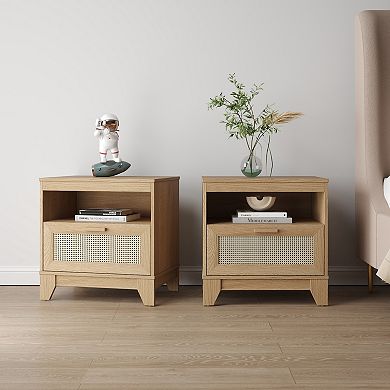 MANHATTAN COMFORT Sheridan Modern Cane Nightstand 2-piece Set