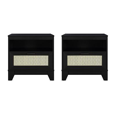 Manhattan Comfort Sheridan Modern Cane Nightstand in Black- Set of 2 Manhattan Comfort Sheridan Modern Cane Nightstand in Black- Set of 2