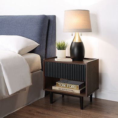 MANHATTAN COMFORT Duane Modern 1-Drawer Ribbed Nightstand
