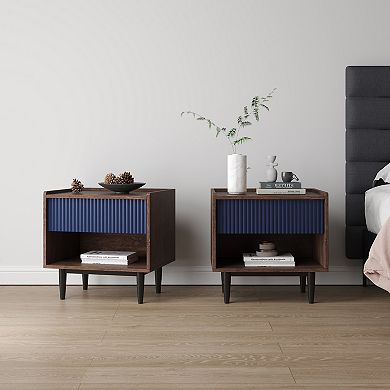 MANHATTAN COMFORT 2-Piece Duane Modern 1-Drawer Ribbed Nightstand Set