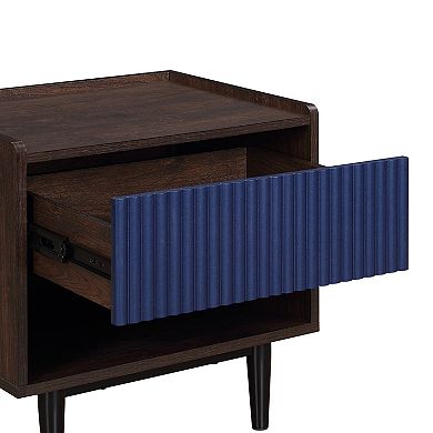 MANHATTAN COMFORT 2-Piece Duane Modern 1-Drawer Ribbed Nightstand Set