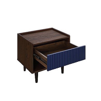 MANHATTAN COMFORT 2-Piece Duane Modern 1-Drawer Ribbed Nightstand Set
