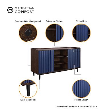 MANHATTAN COMFORT Duane Modern 7-Shelf Ribbed Sideboard
