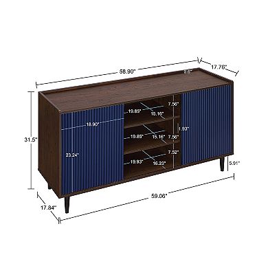 MANHATTAN COMFORT Duane Modern 7-Shelf Ribbed Sideboard