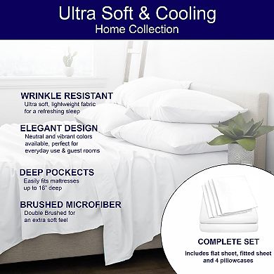 Premium Home Collection Microfiber Soft Cooling Bed Sheet Set - 6 Piece