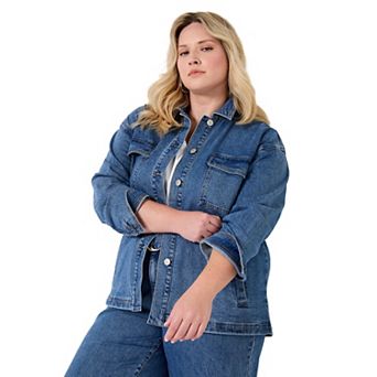 June + Vie Women's Plus Size Denim Utility Jacket