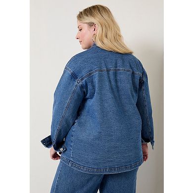 June + Vie Women's Plus Size Denim Utility Jacket