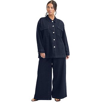 June + Vie Women's Plus Size Denim Utility Jacket