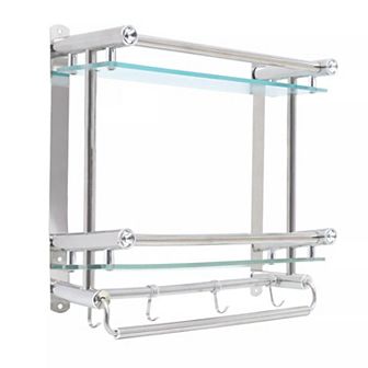 2 tier Bathroom Shelf With Hooks Wall Mounted Towel Organizer