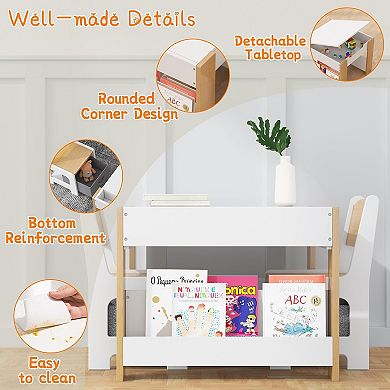 Kids Art Table and Chair Set, 4 in 1 Children Activity Table & 2 Chairs with Storage Drawer