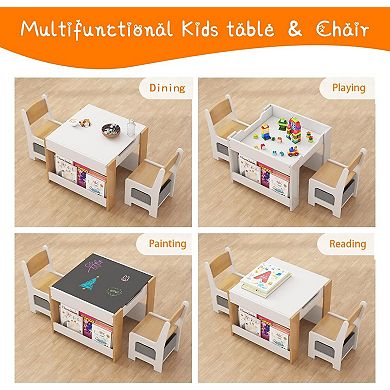 Kids Art Table and Chair Set, 4 in 1 Children Activity Table & 2 Chairs with Storage Drawer