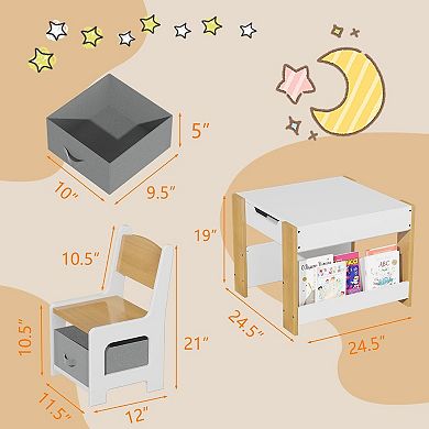 Kids Art Table and Chair Set, 4 in 1 Children Activity Table & 2 Chairs with Storage Drawer