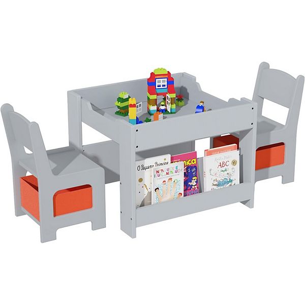 Kids Art Table and Chair Set, 4 in 1 Children Activity Table & 2