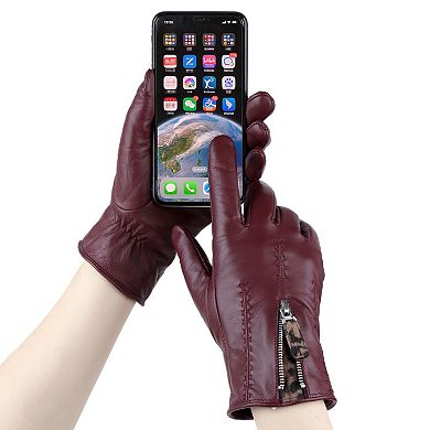 Women's Karla Hanson Leather Gloves with Leopard Gusset