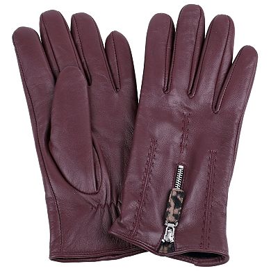 Women's Karla Hanson Leather Gloves with Leopard Gusset