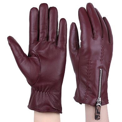 Women's Karla Hanson Leather Gloves with Leopard Gusset