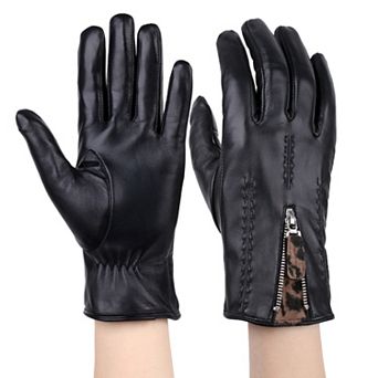 Women's Karla Hanson Leather Gloves with Leopard Gusset