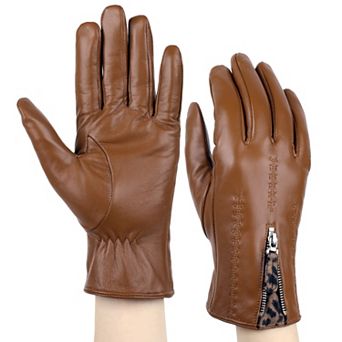 Women's Karla Hanson Leather Gloves with Leopard Gusset