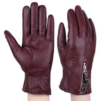 Women's Karla Hanson Leather Gloves with Leopard Gusset