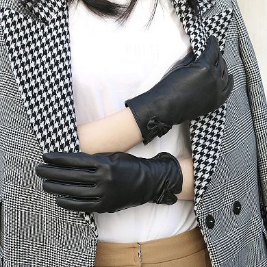 Women's Karla Hanson Leather Touchscreen Gloves with Bows