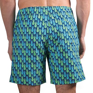 Men's Beach Bros 6.5-Inch Blue & Green Pineapple Print 4-Way Stretch Mesh Lined Swim Trunks