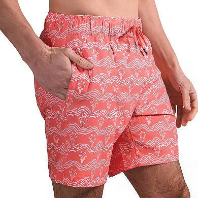Men's Beach Bros 6.5-Inch Waves Print 4-Way Stretch Mesh Lined Swim Trunks