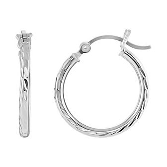 PRIMROSE Sterling Silver Diamond-Cut Hoop Earrings